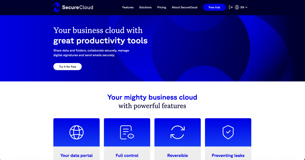 Securecloud Business Cloud Dashboard für maximale Sicherheit