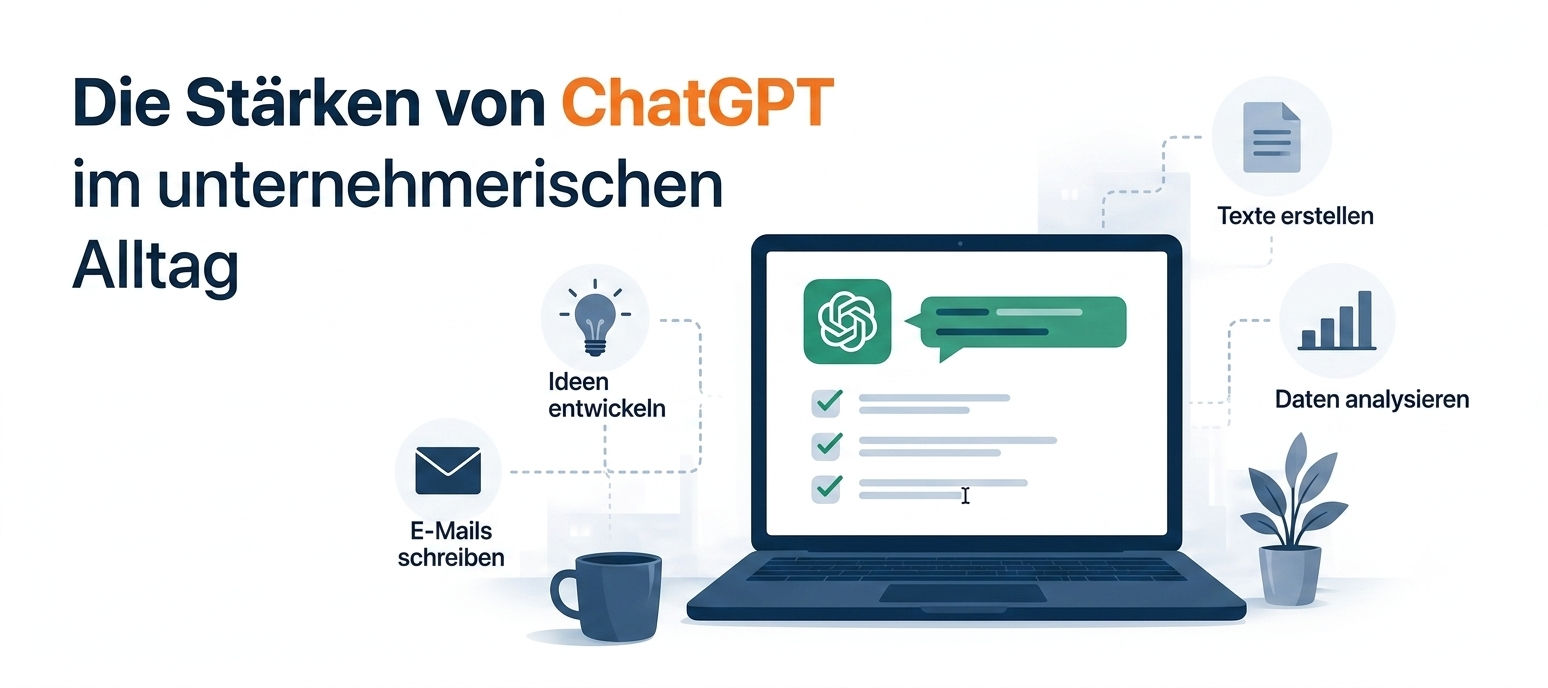 Die Stärken von ChatGPT im unternehmerischen Alltag: Ideen entwickeln, E-Mails schreiben, Texte erstellen, Daten analysieren